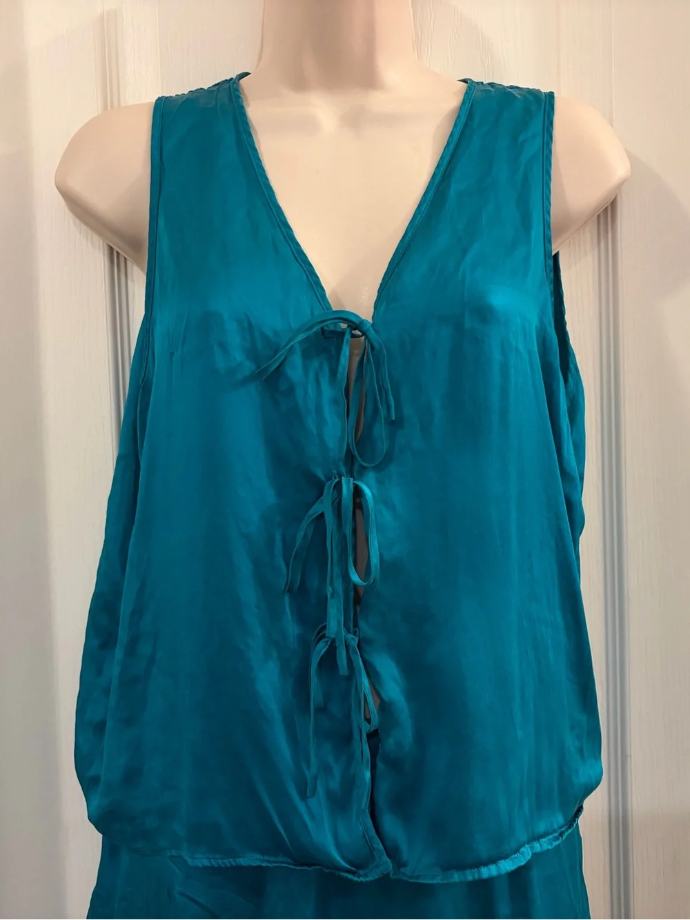Victoria’s Secret vintage 100% silk Teal Satin Tie-Front Romper